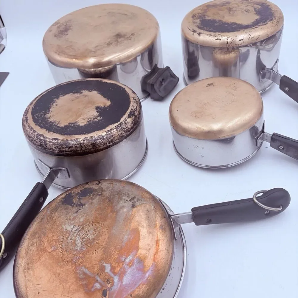 Vintage Revere Ware Copper Clad 9 Pc Cookware Set USA 1950s-60s Patent Pots Lids